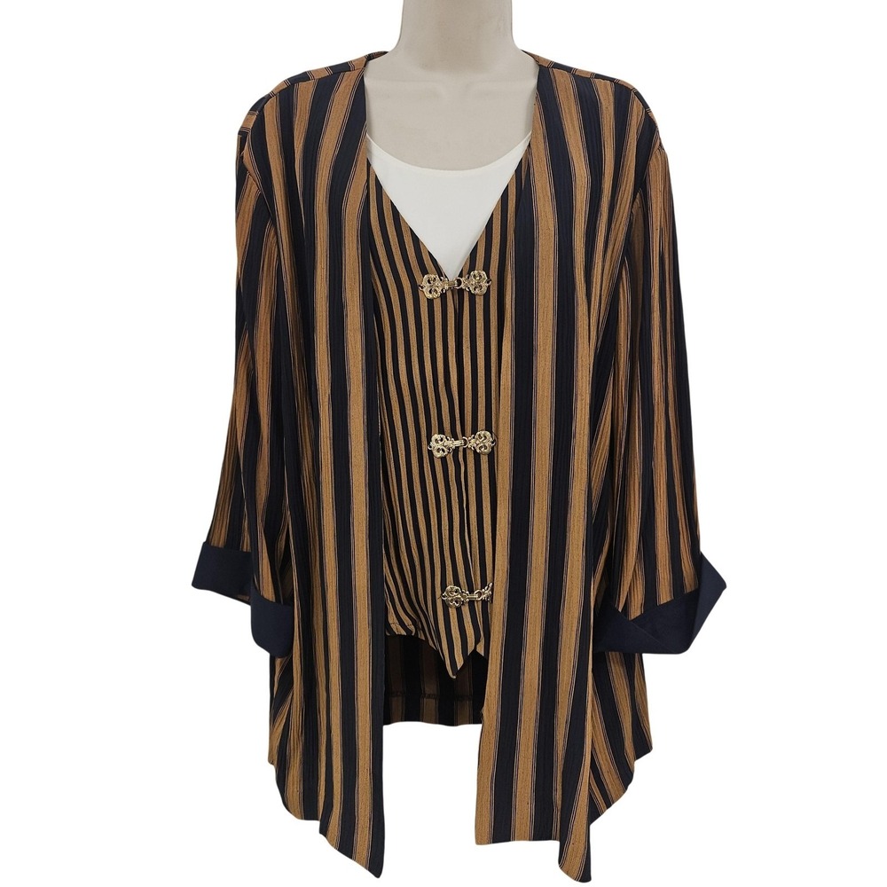 Vintage Reina Industries Vested top Womens 16P Navy Striped Made USA 90s Career